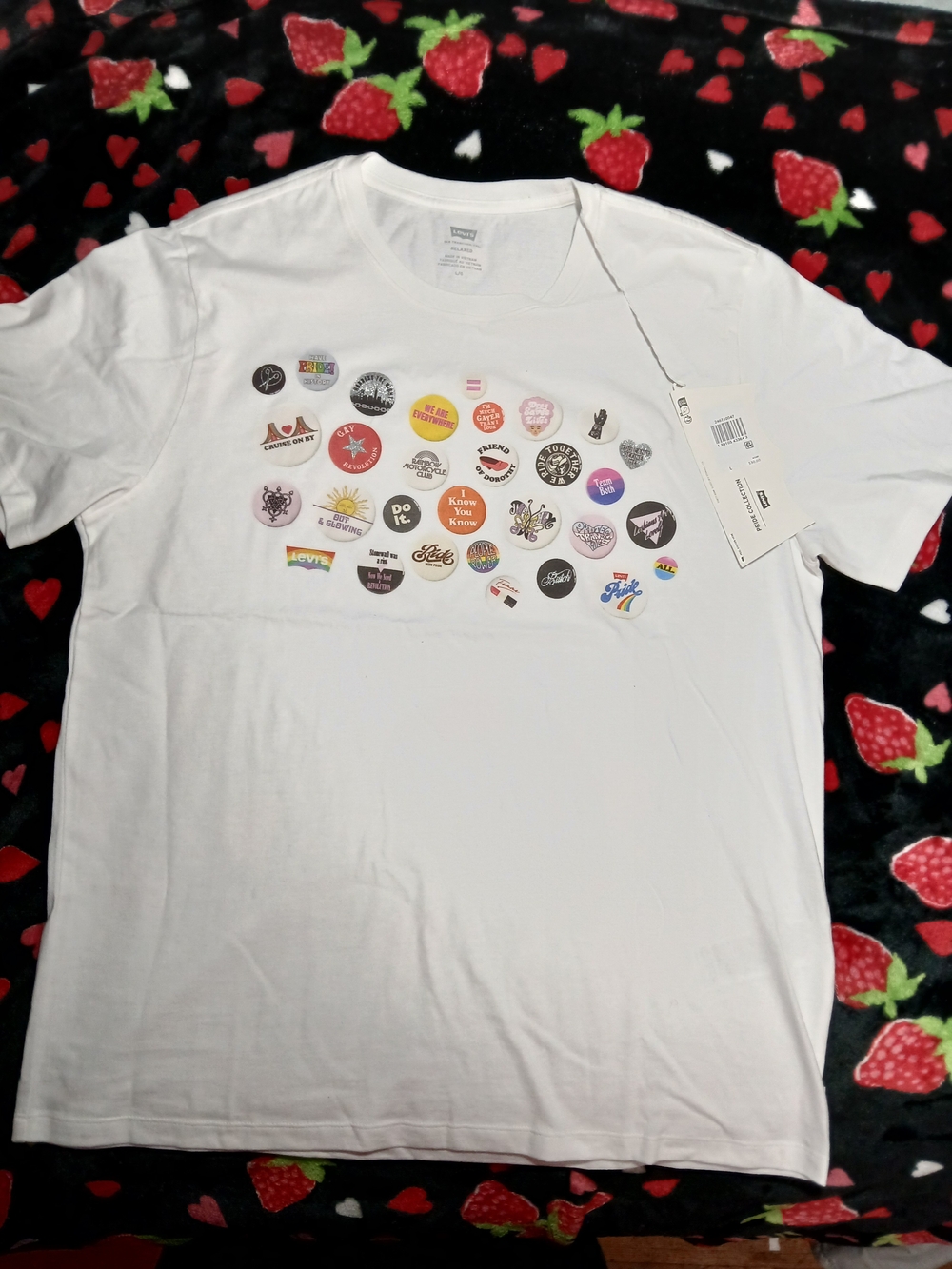 White Graphic Pride Badge Printed Womens T-Shirt. #pride